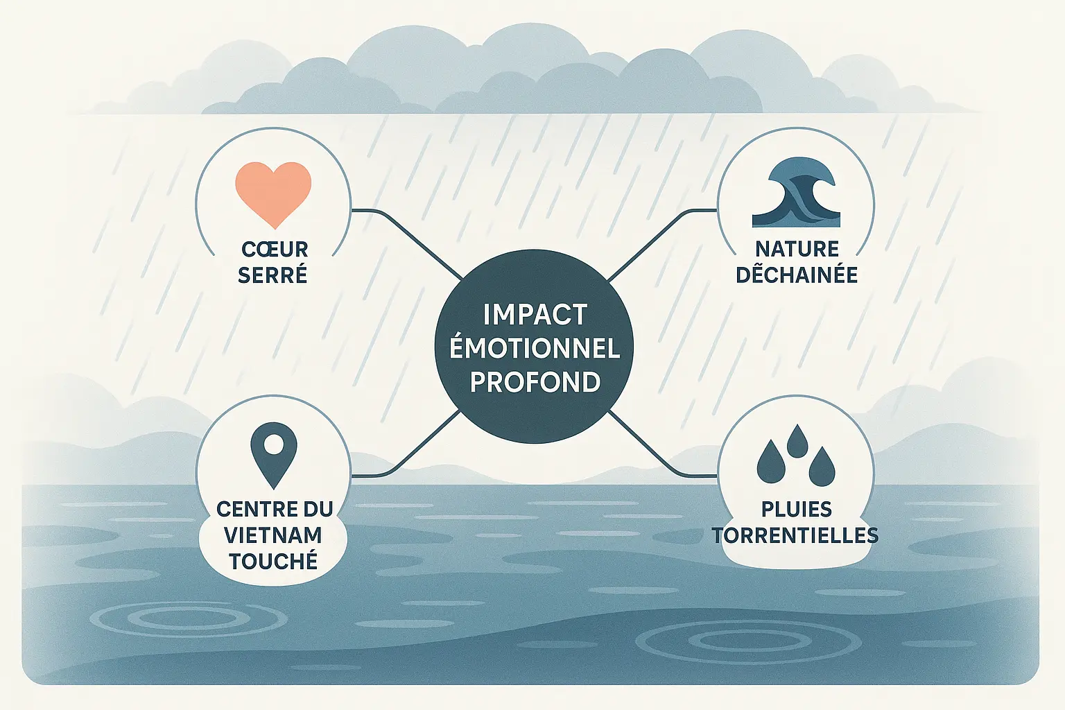 Vue aérienne des <strong>inondations au Vietnam</strong>, montrant des villes submergées et des paysages transformés en étendues d'eau trouble