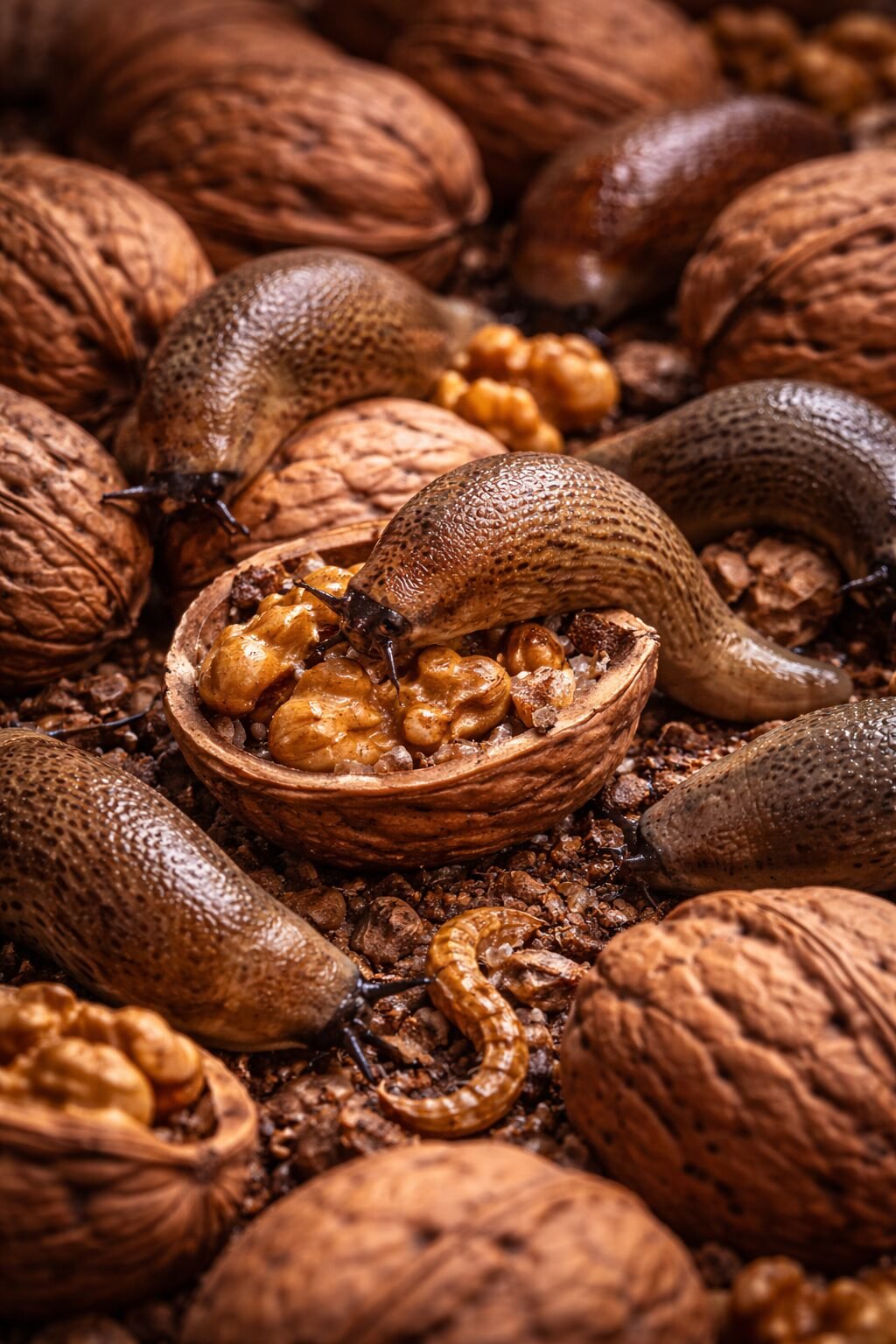 les nuisibles comme les limaces sont sur des coquilles de noix