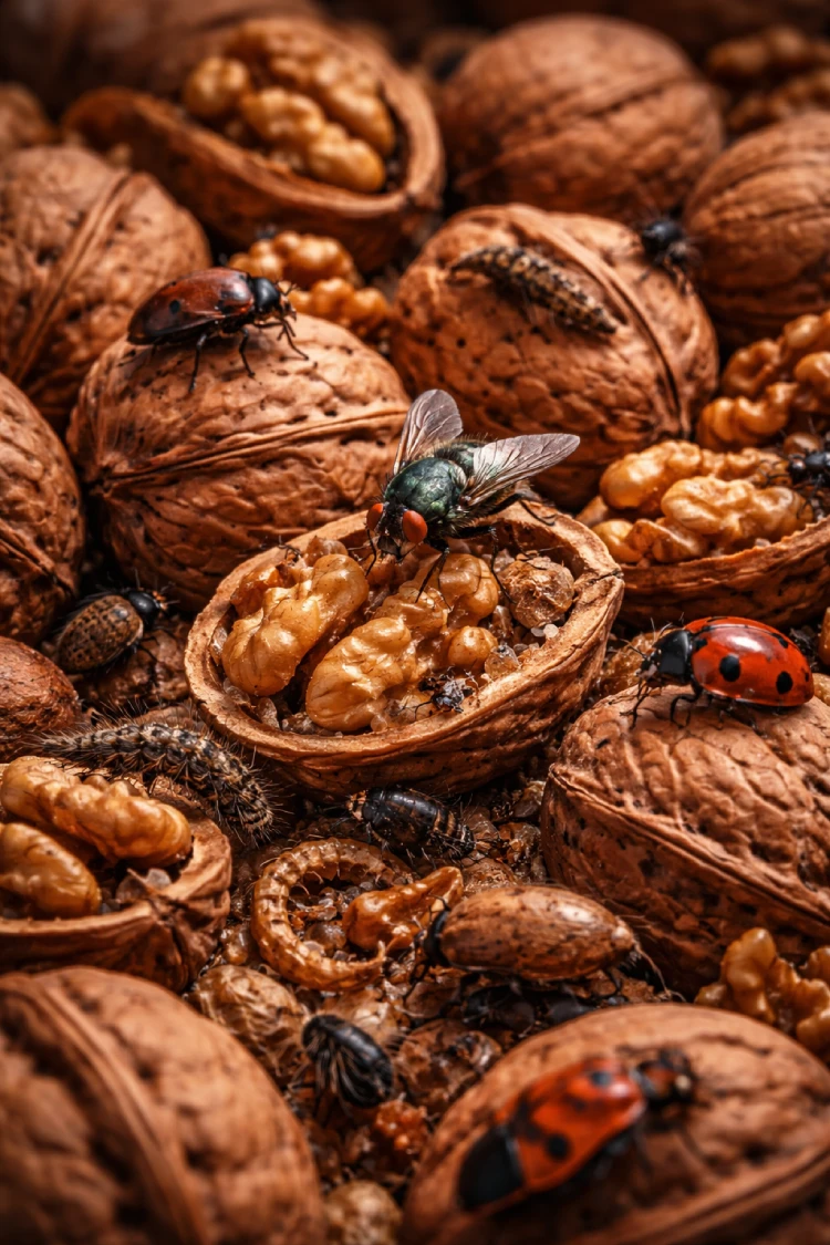 nuisible comme les mouches sur des noix ouvertes